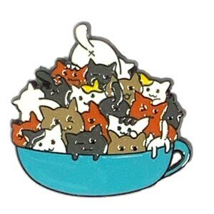 Whimsical Cats In a Cup Cat Kitten Pile Coffee Tea Cup Enamel Pin Brooch NWOT